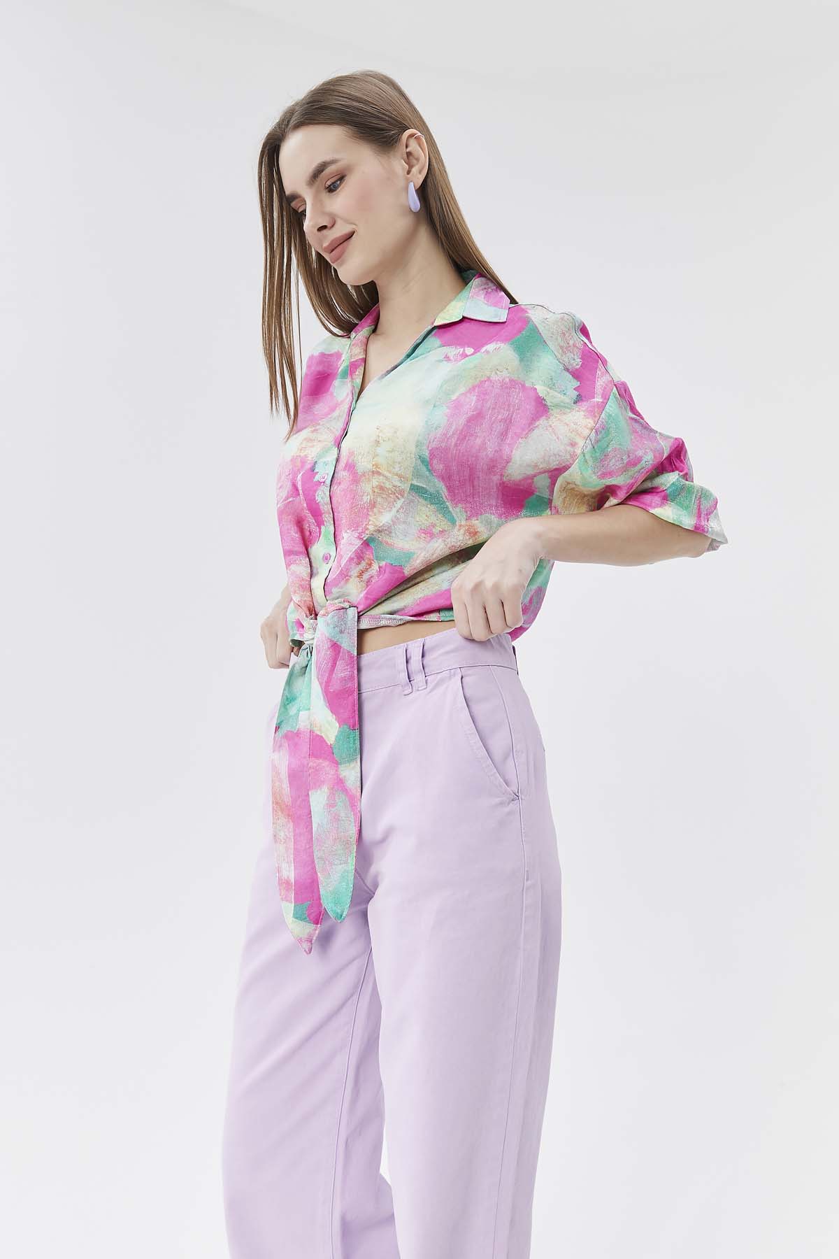 Fırça Desenli Floş Bluz