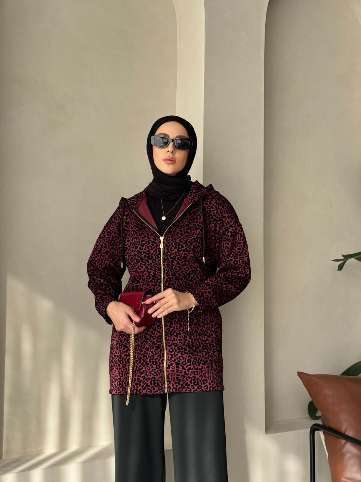 Flok Baskılı Fermuarlı  Ceket