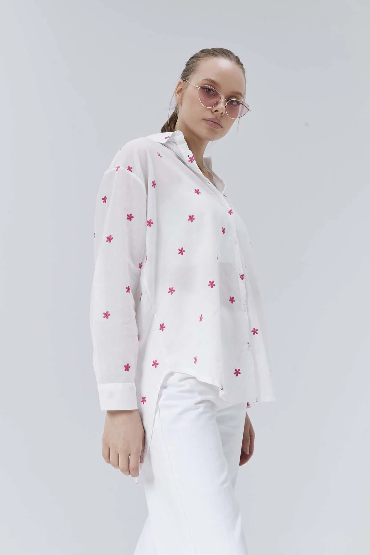 Çiçek  Desenli  Uzun  Kollu  Gömlek