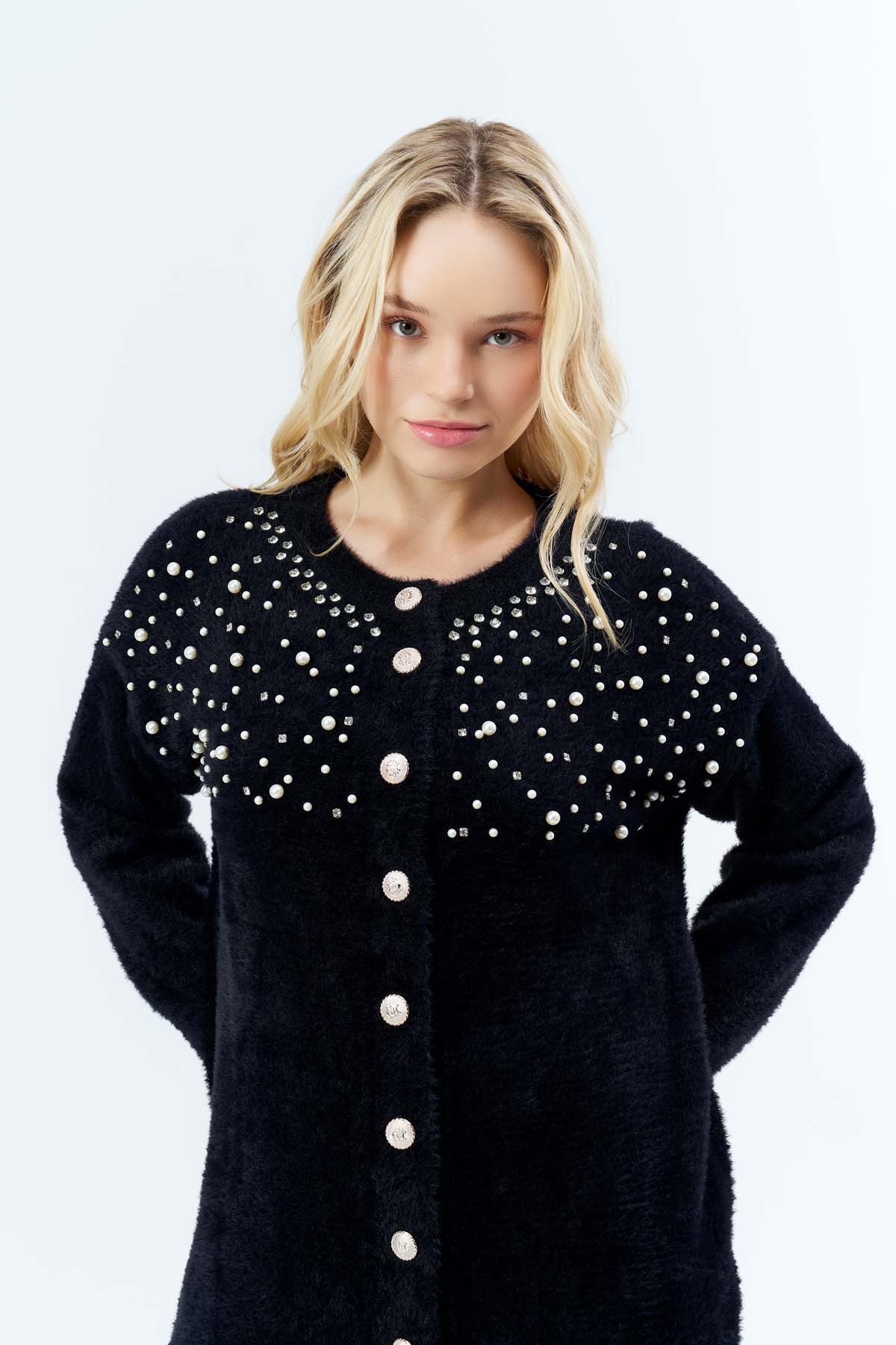 Angora İncili Uzun Ceket