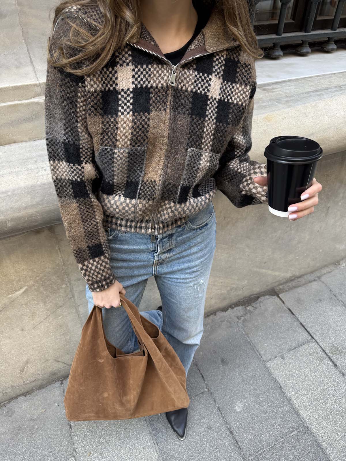 Şardon&Angora Kareli Fermuarlı Hırka