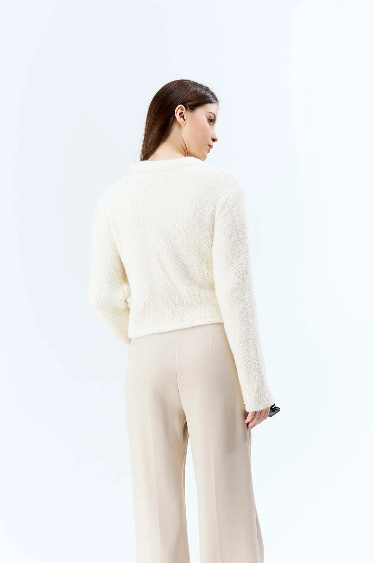 Angora Taş Detaylı Crop Kazak