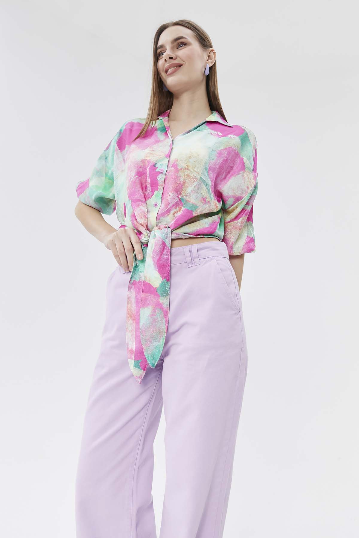 Fırça Desenli Floş Bluz