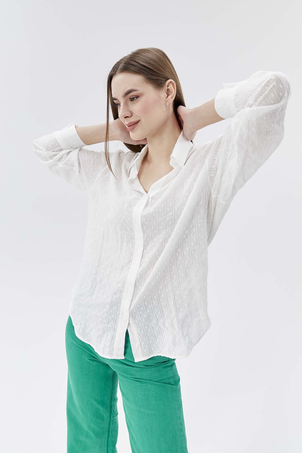 Büyük Puantiyeli Brode Gömlek