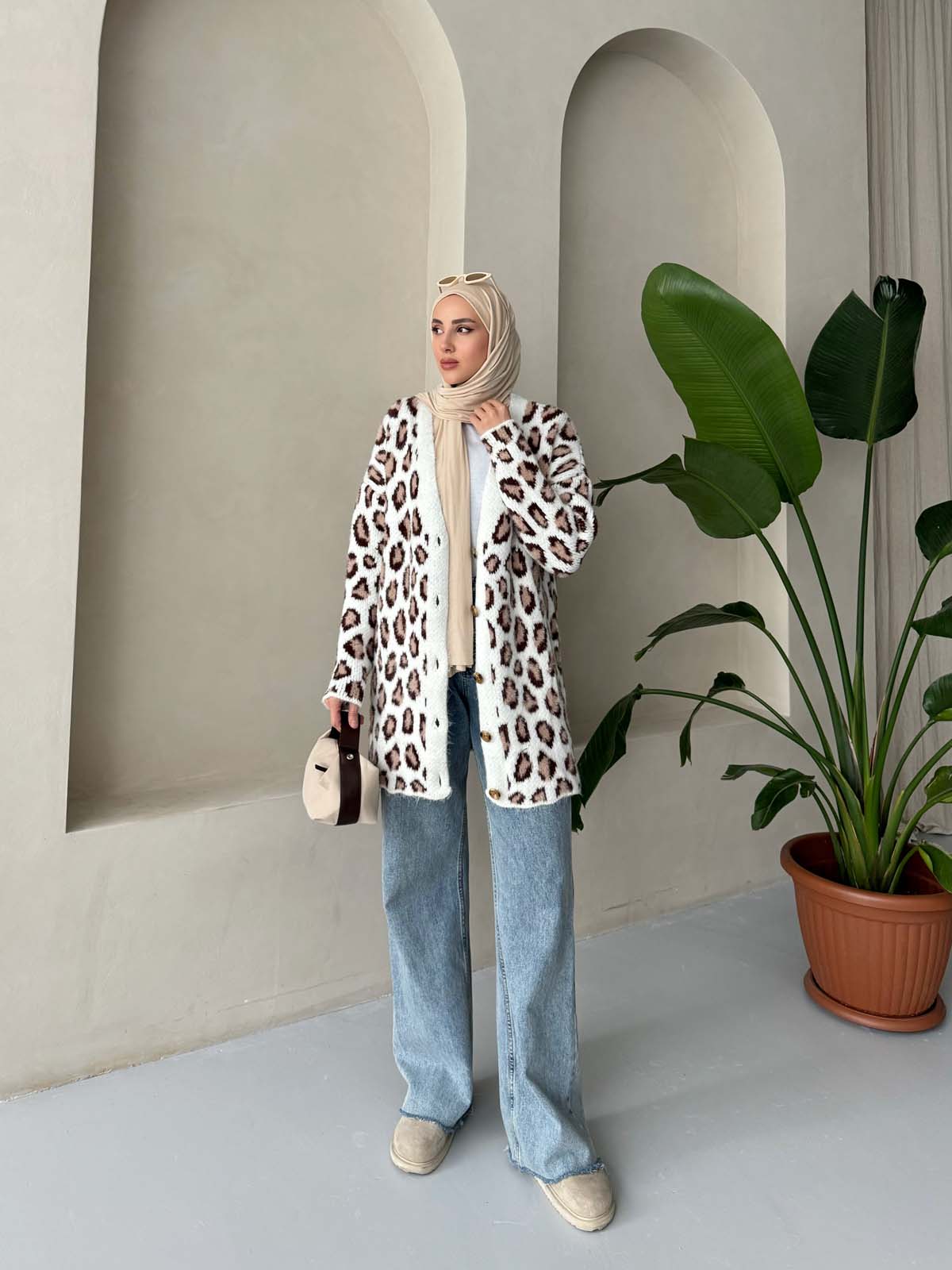 Şardon Leopar Desenli Uzun Hırka