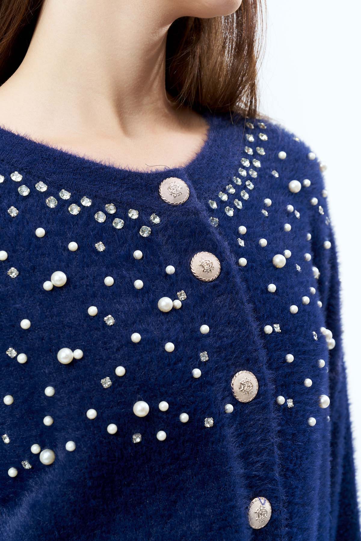 Angora İncili Düğmeli Kısa Ceket