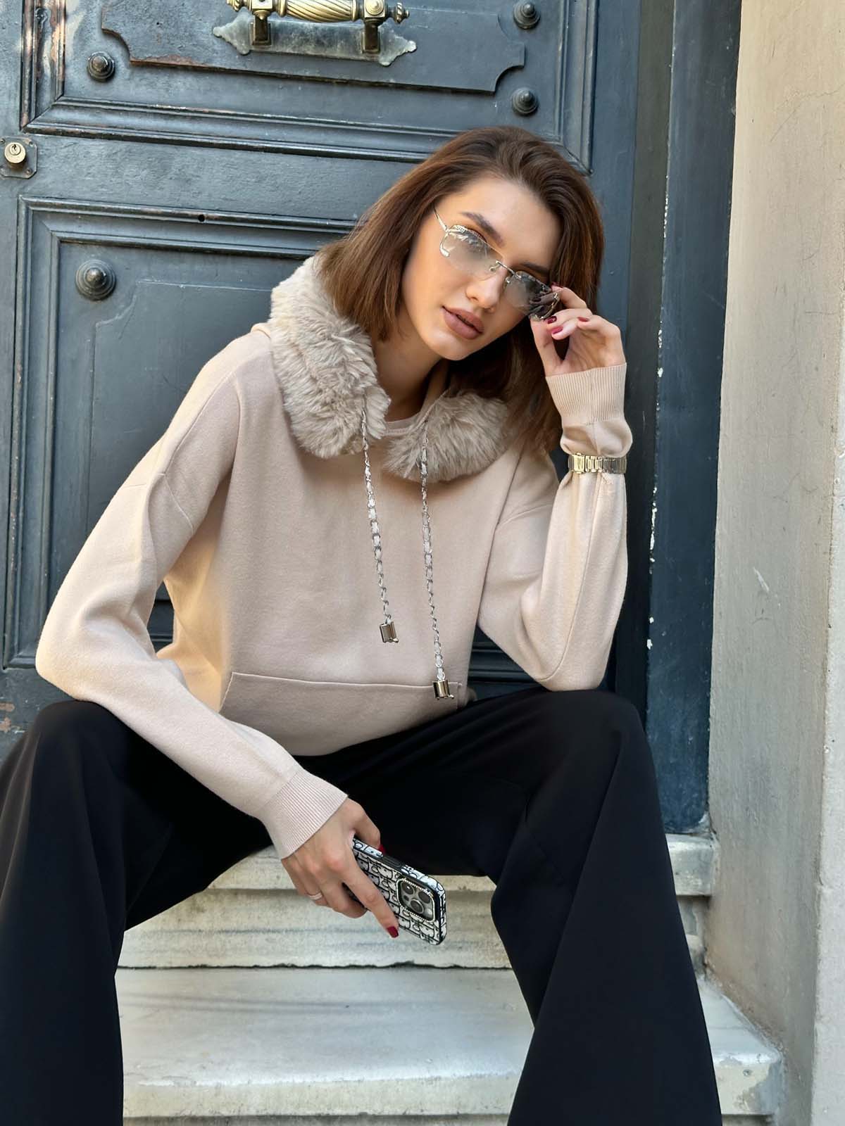 Korsman Kürklü Kanguru Cepli Kazak