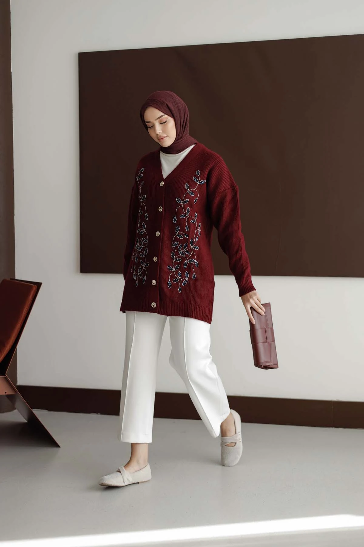 Şardonlu Boncuk Nakışlı Ceket