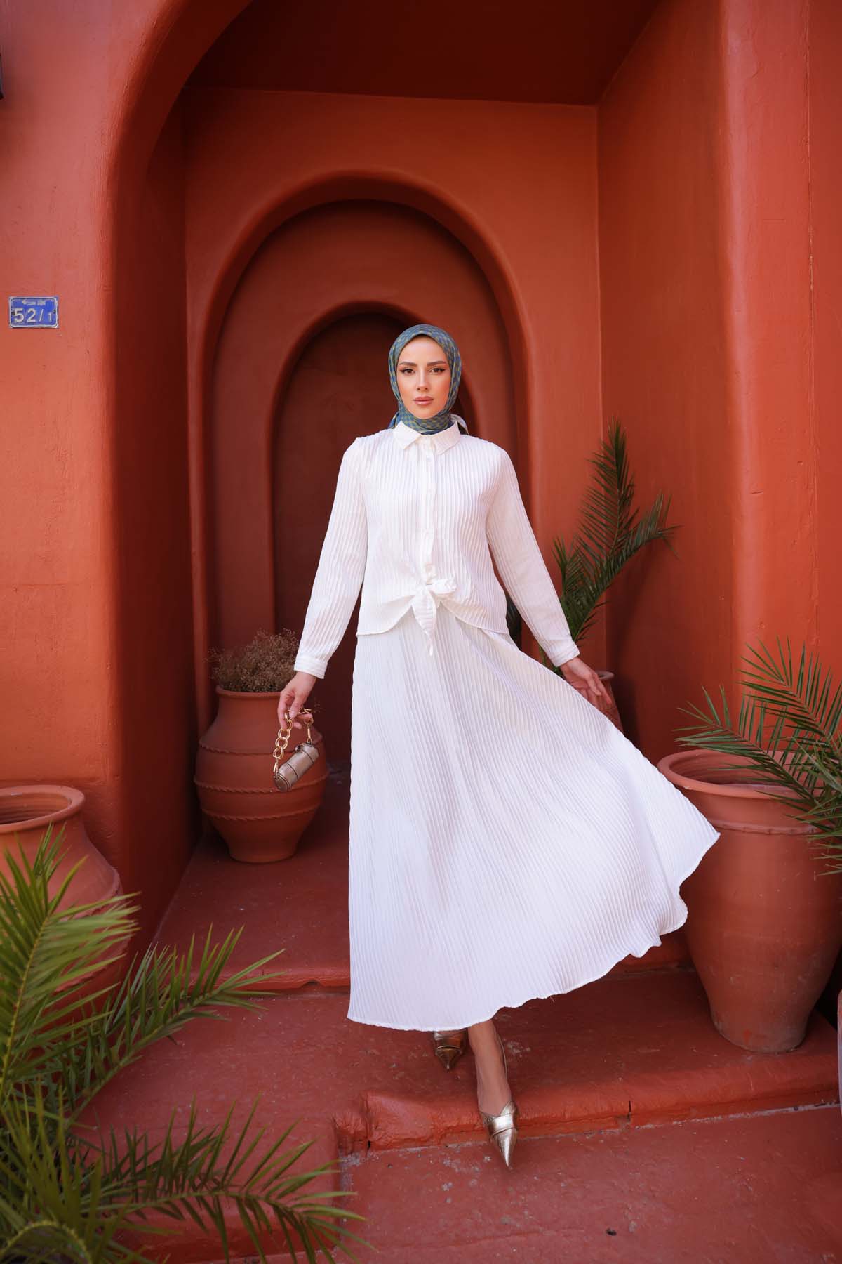 Desenli Düğmeli İki Takım