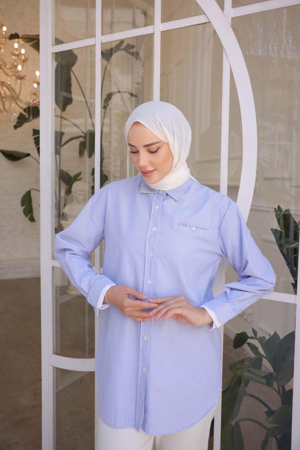 Çizgili Garnili Uzun Gömlek