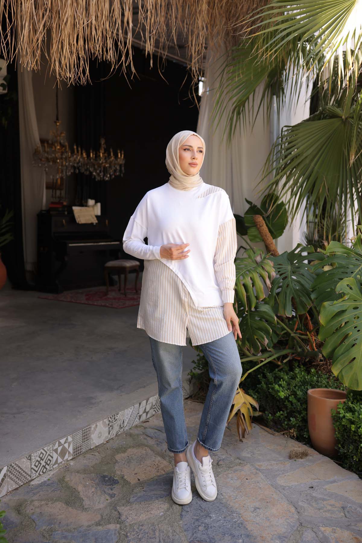 Merserize Kumaş Detaylı Tunik