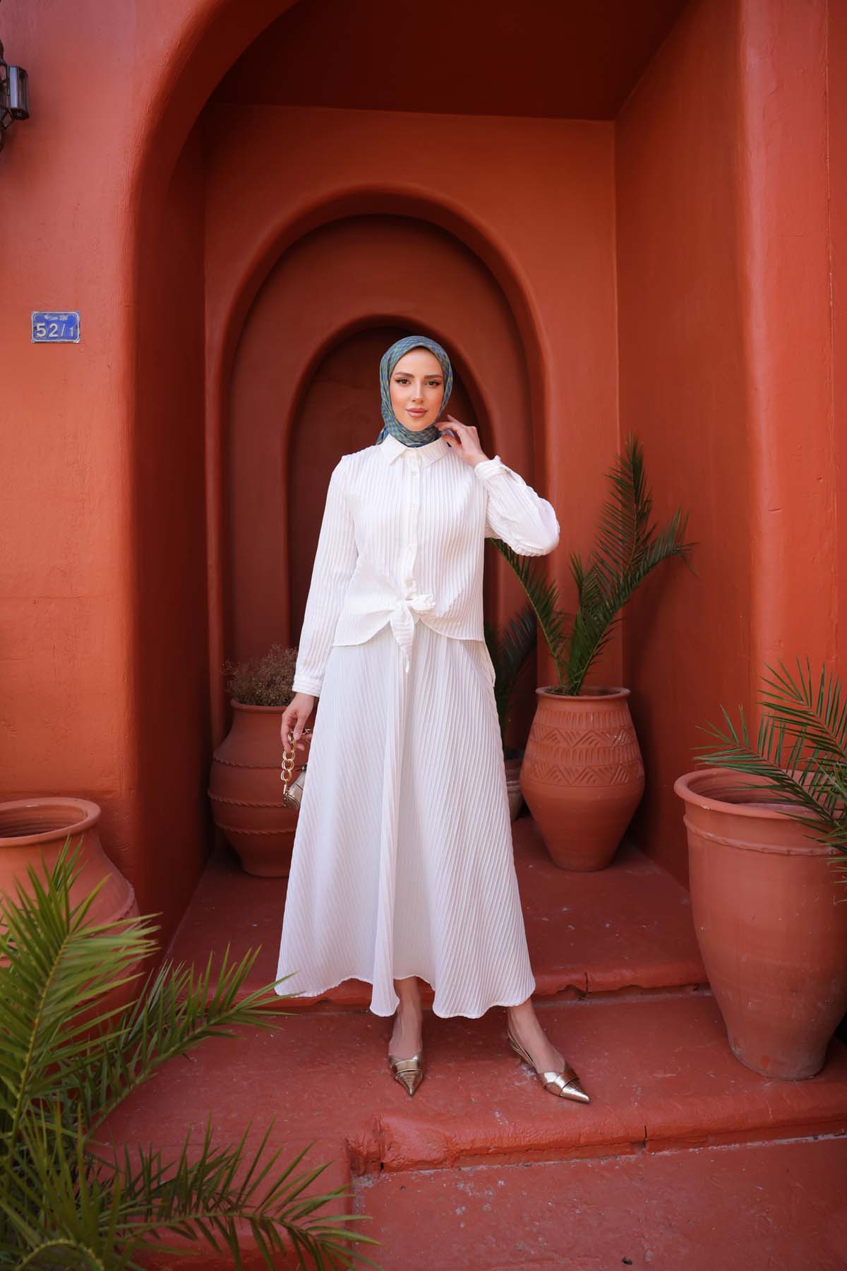 Desenli Düğmeli İki Takım