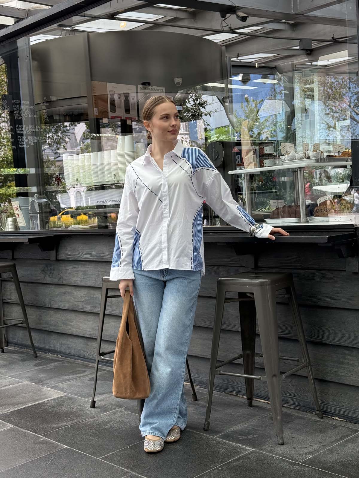 Çizgili Aplikeli Poplin Gömlek