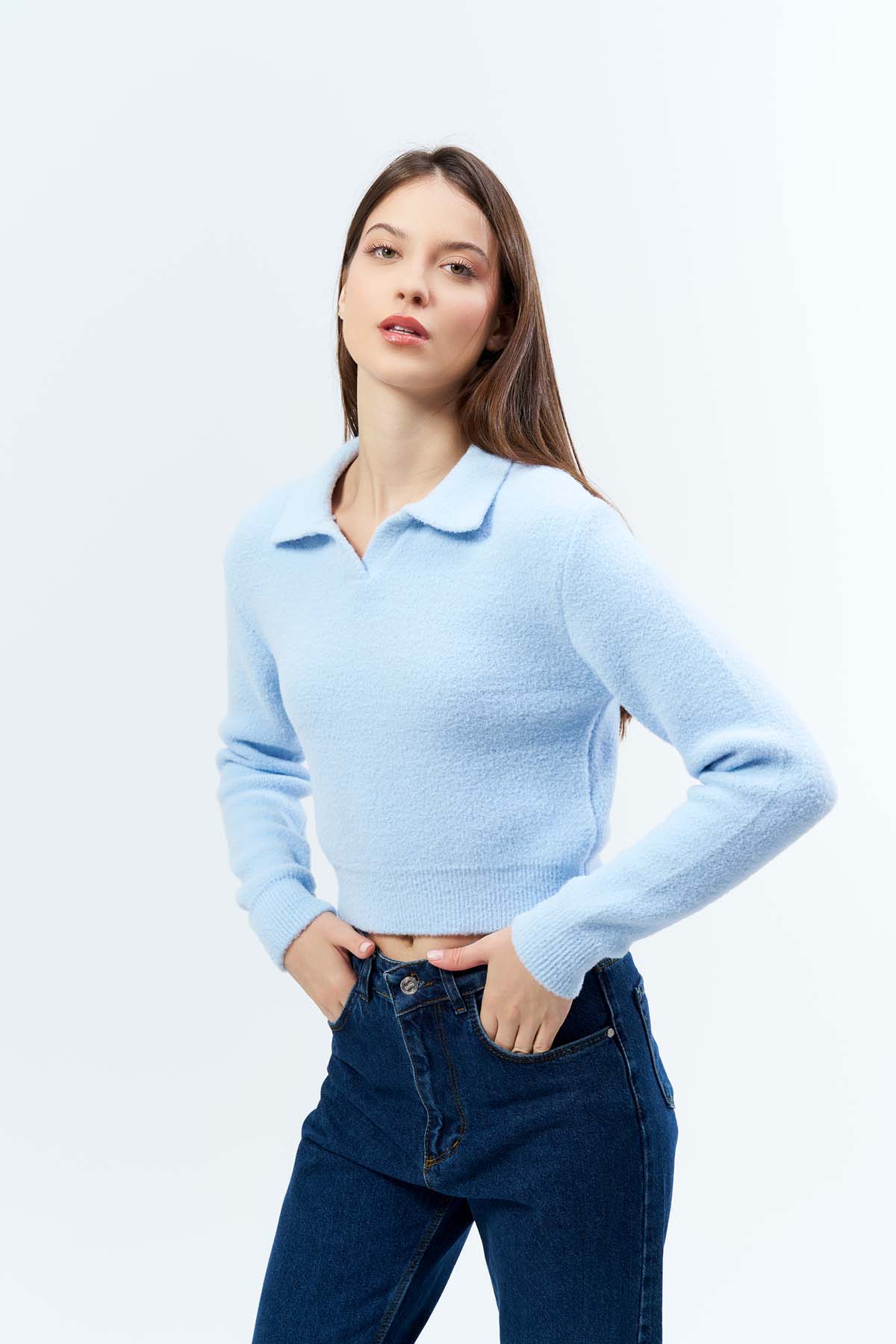 Angora Gömlek Yaka Kazak