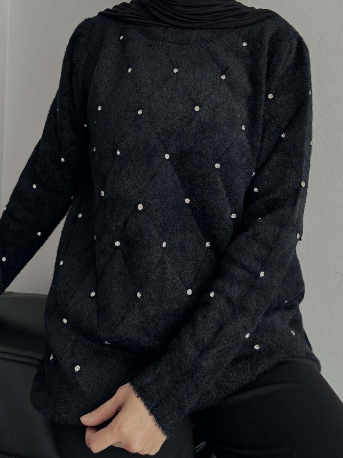 Angora Önü Taşlı Baklavalı  Bisiklet Tunik