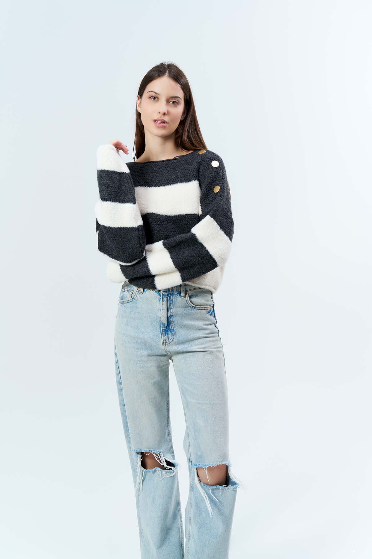 Ters Örgülü Bisiklet Yaka Kazak