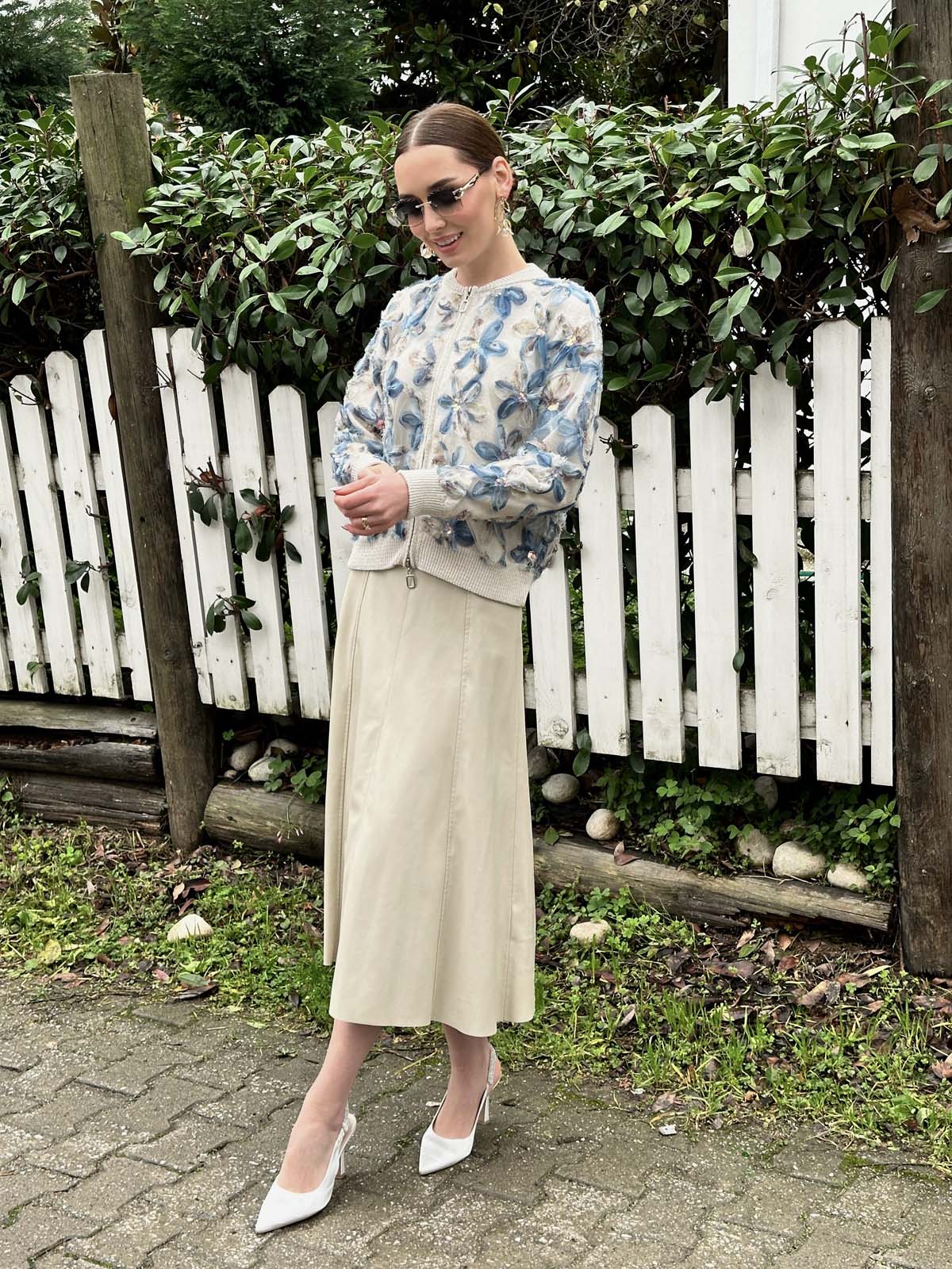 Pamuk Papatyalı Kumaşlı Fermuarlı Ceket