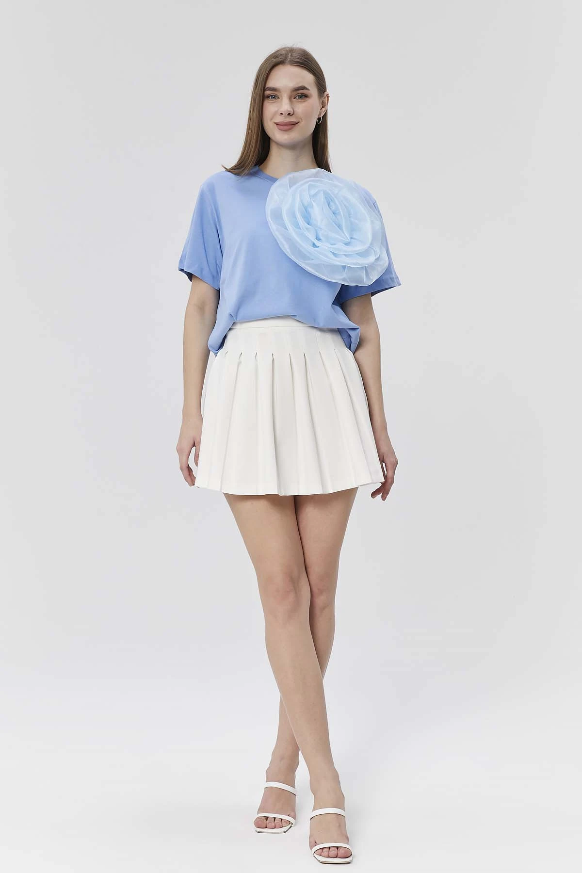 Organze Gül  Aplikeli  Penye Tişört