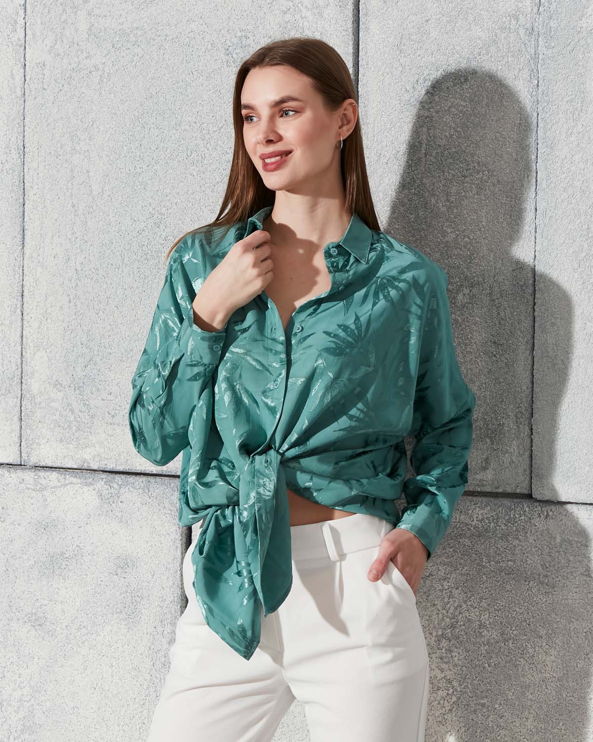 Jakarlı Saten Gömlek