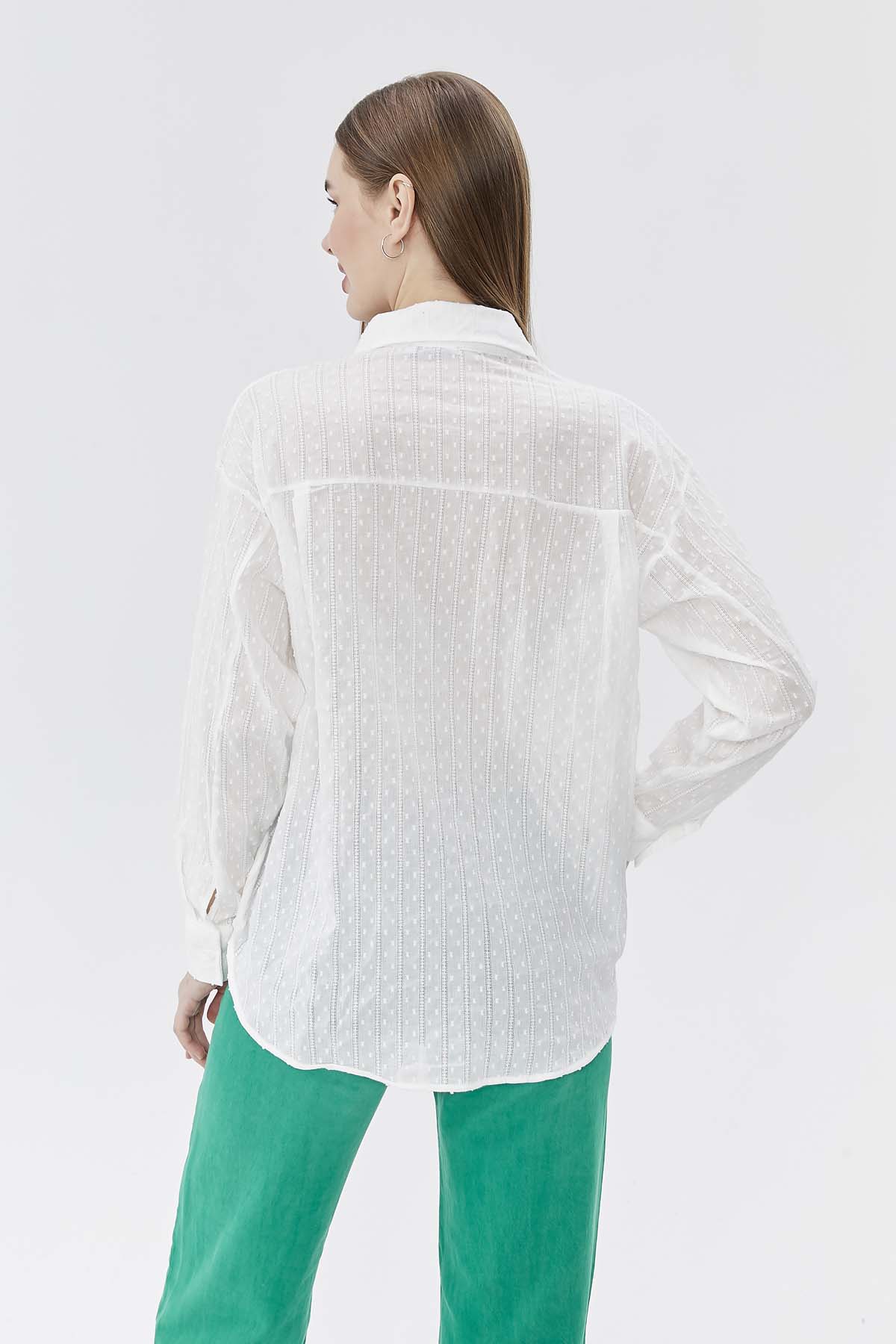 Büyük Puantiyeli Brode Gömlek