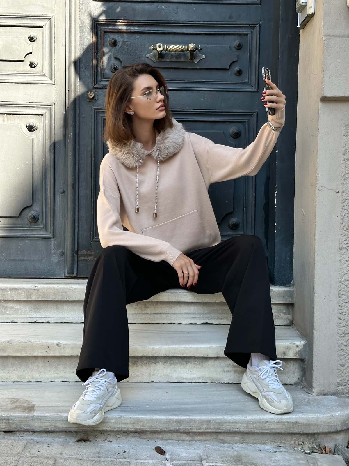 Korsman Kürklü Kanguru Cepli Kazak