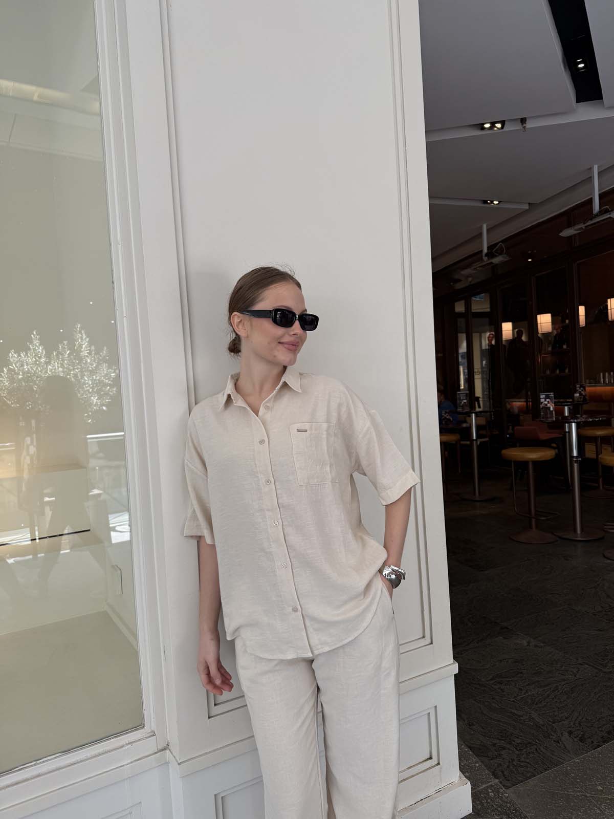 Keten Kısa Kollu Gömlek