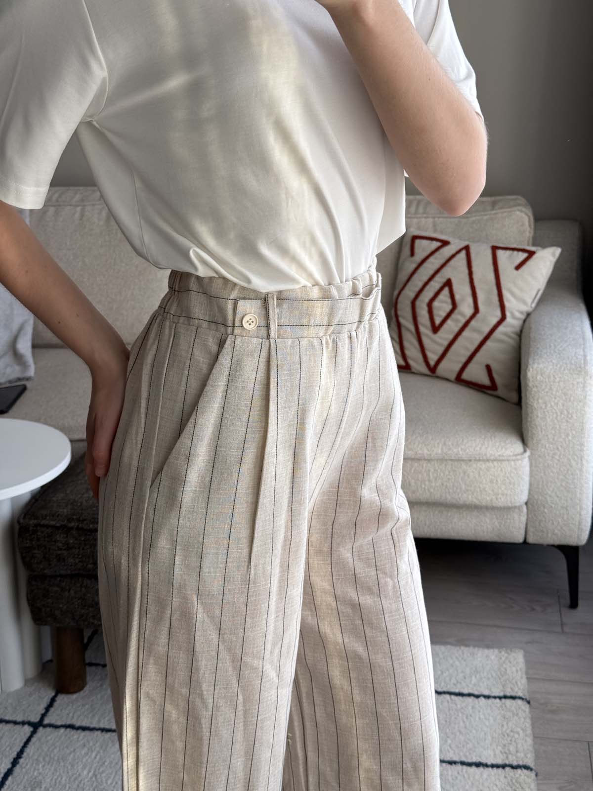 ÇİZGİLİ KETEN PANTOLON