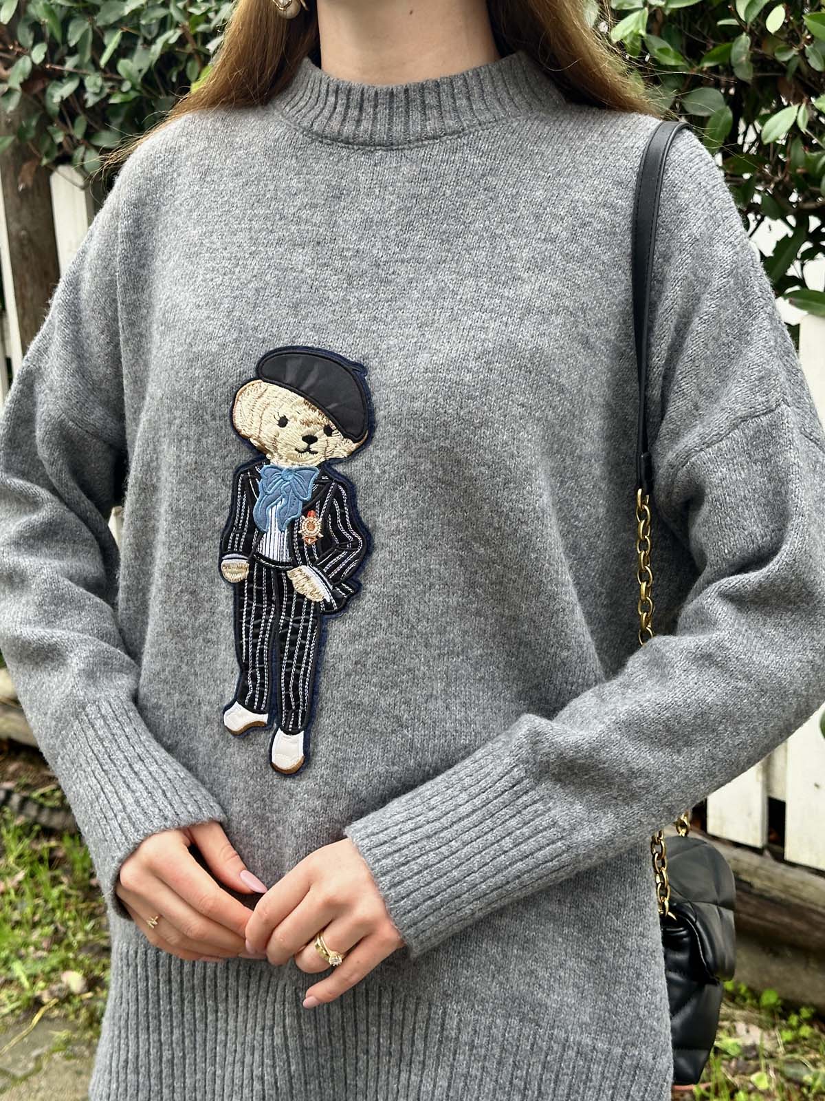 Şardonlu Ayıcık  Desenli Bisiklet Yaka  Kazak