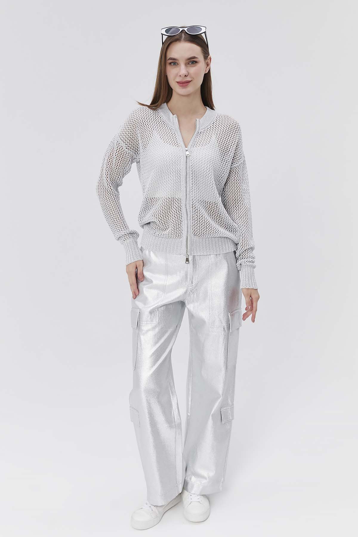 Simli Ajurlu Fermuarlı Ceket