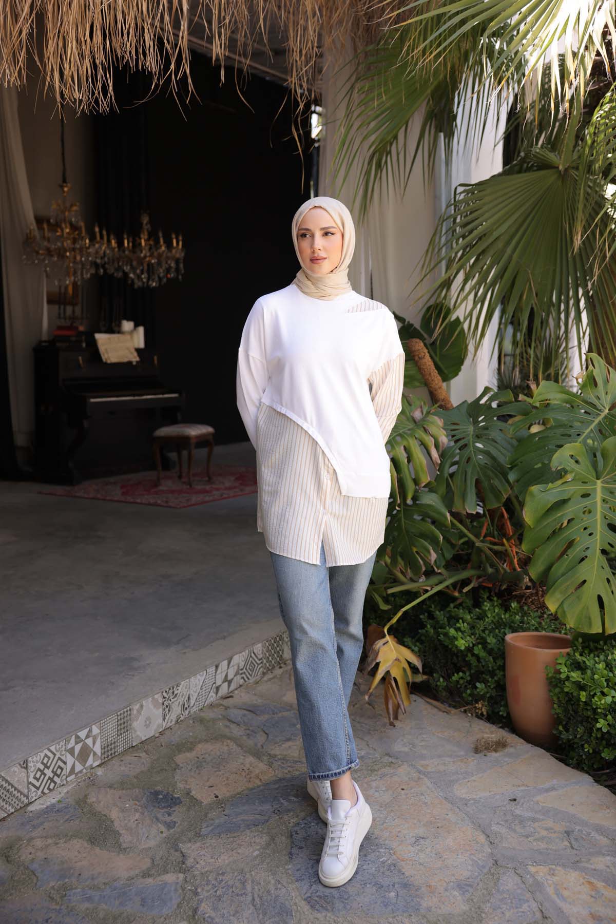 Merserize Kumaş Detaylı Tunik