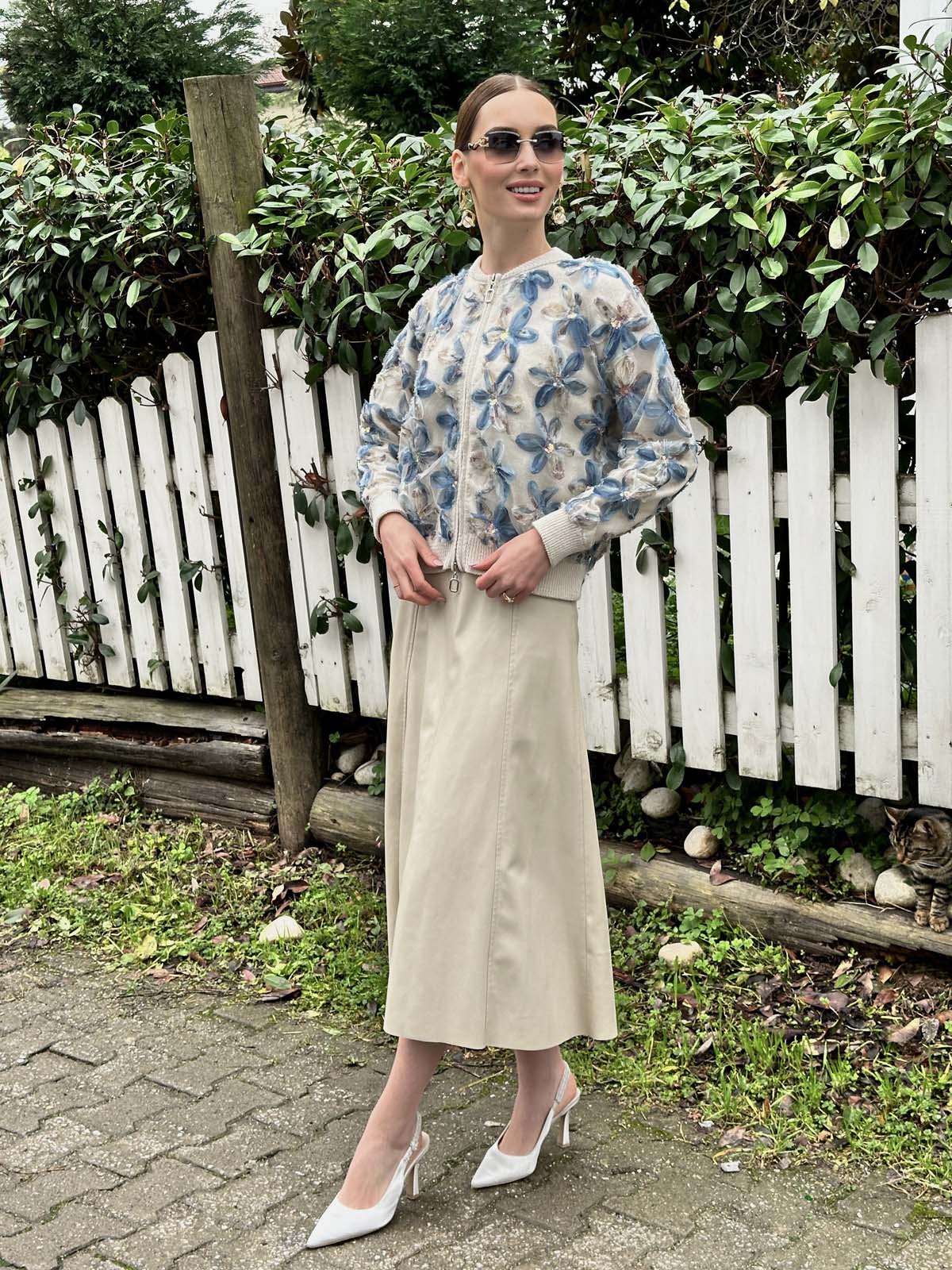 Pamuk Papatyalı Kumaşlı Fermuarlı Ceket