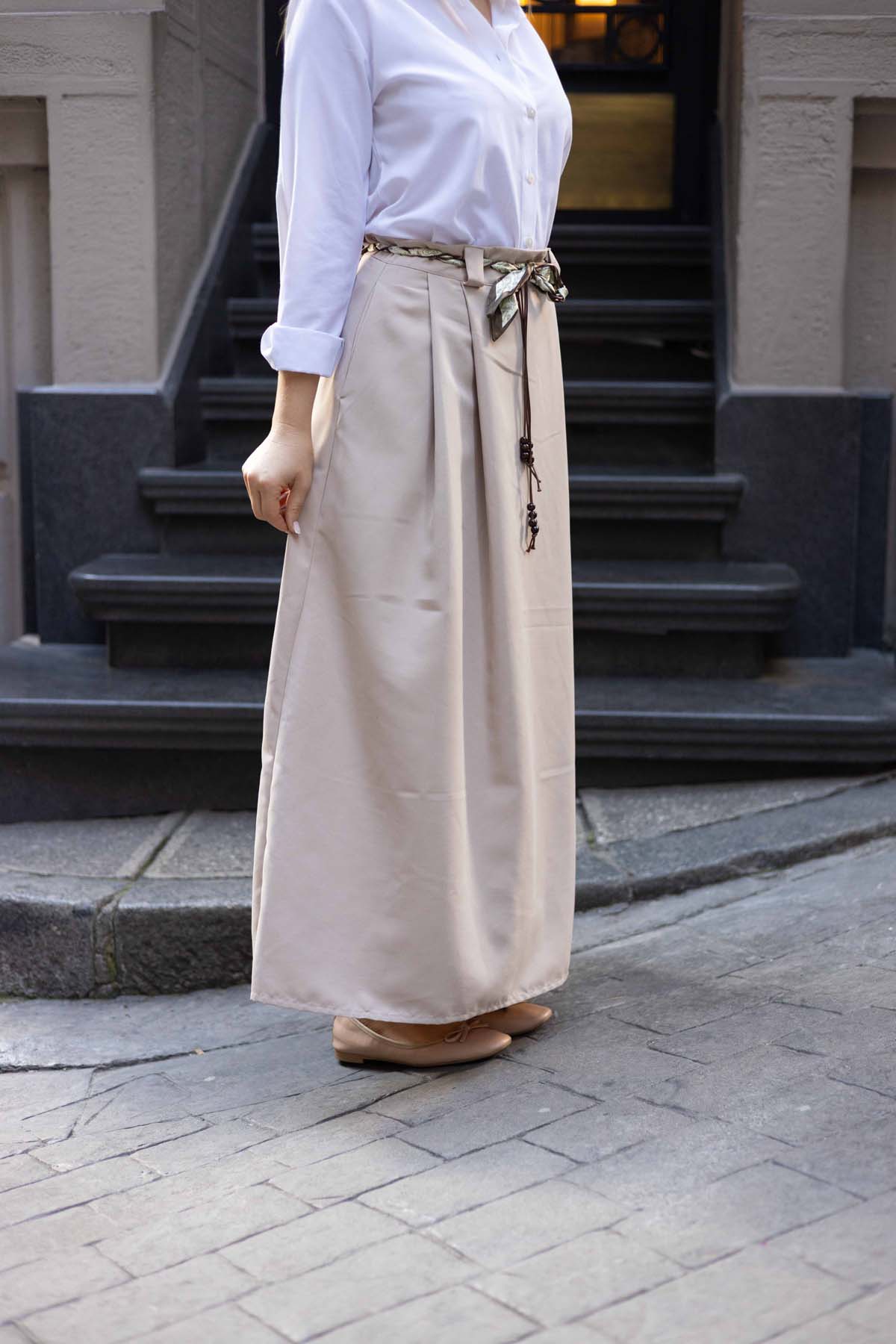 Vintage Esintili Fular Örgü Kuşak Etek