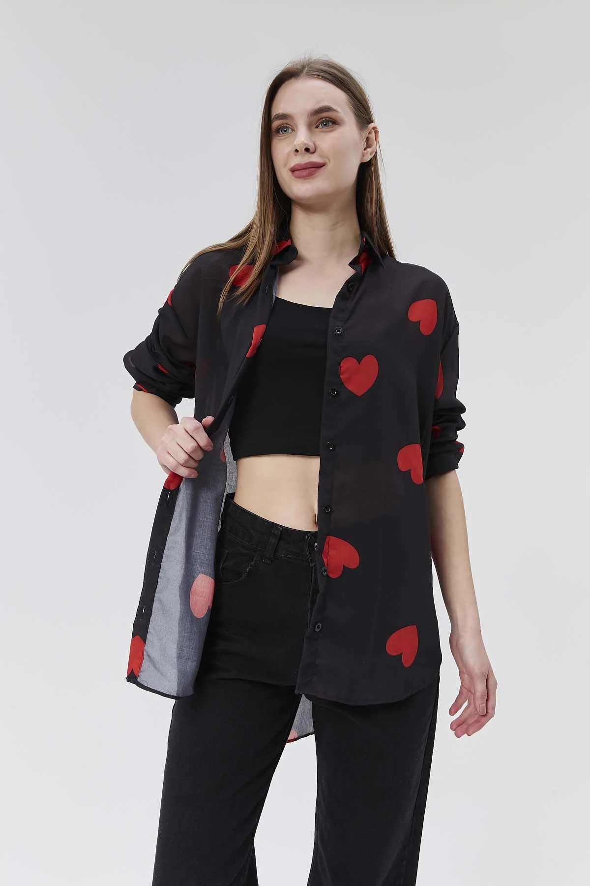 Karışık  Kalp Desenli Gömlek