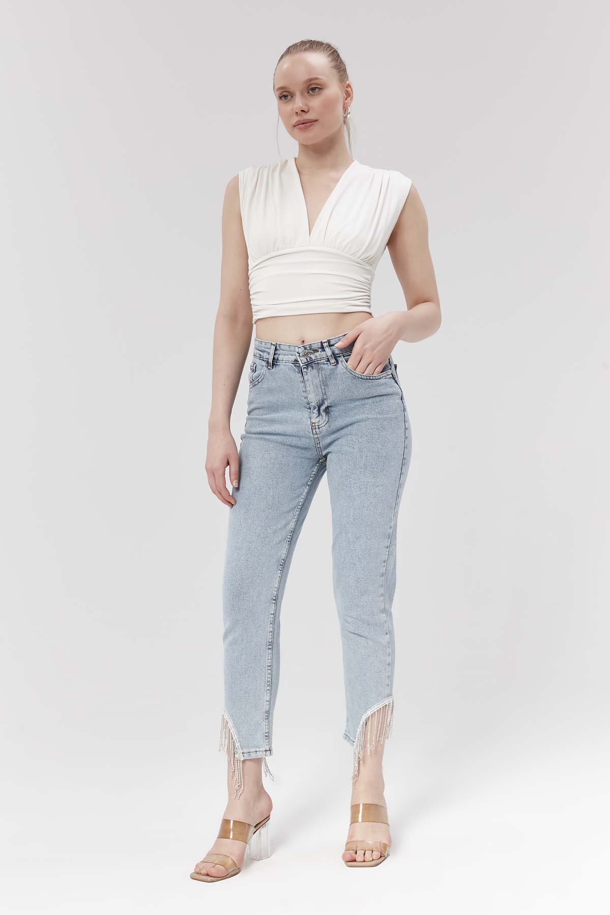 Paçası  Zincirli Boyfriend  Kot  Pantolon