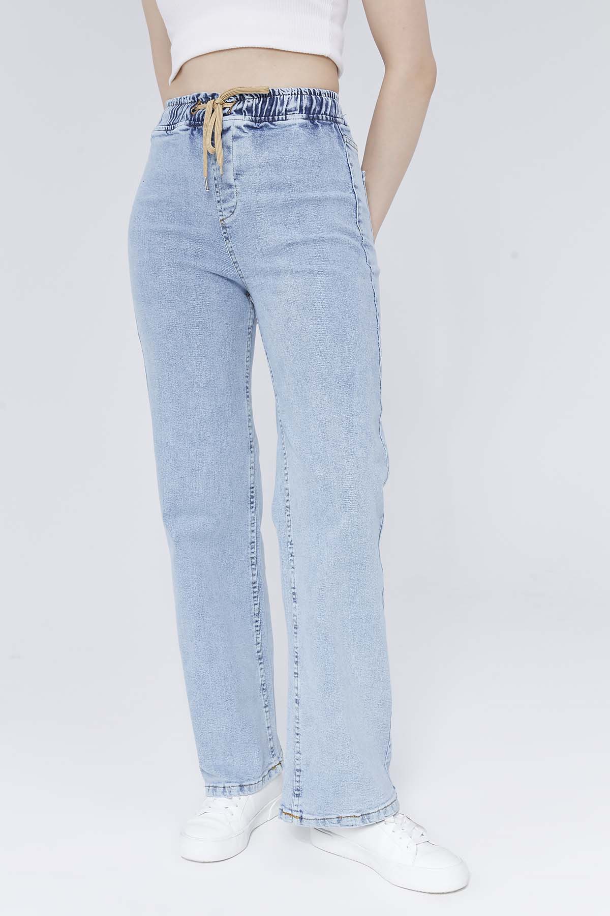 Beli Lastikli  İpli  Salaş  Kot Pantolon