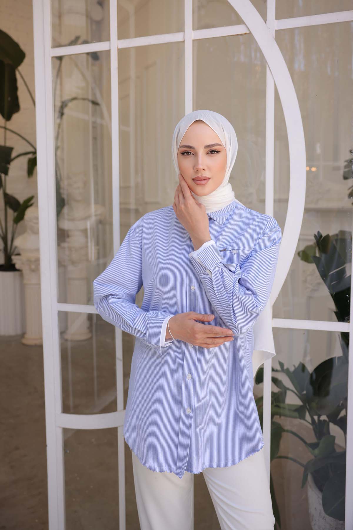 Çizgili Garnili Uzun Gömlek