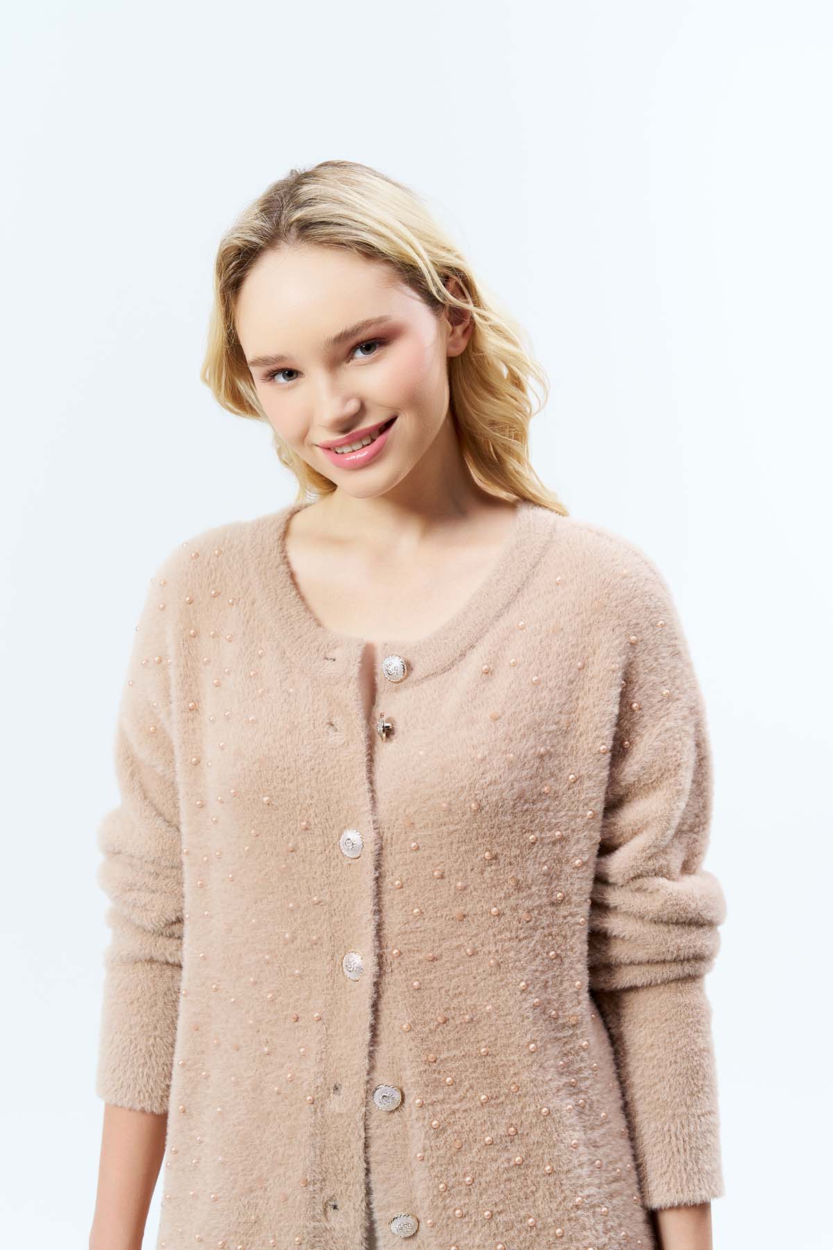 Angora İncili Uzun Ceket