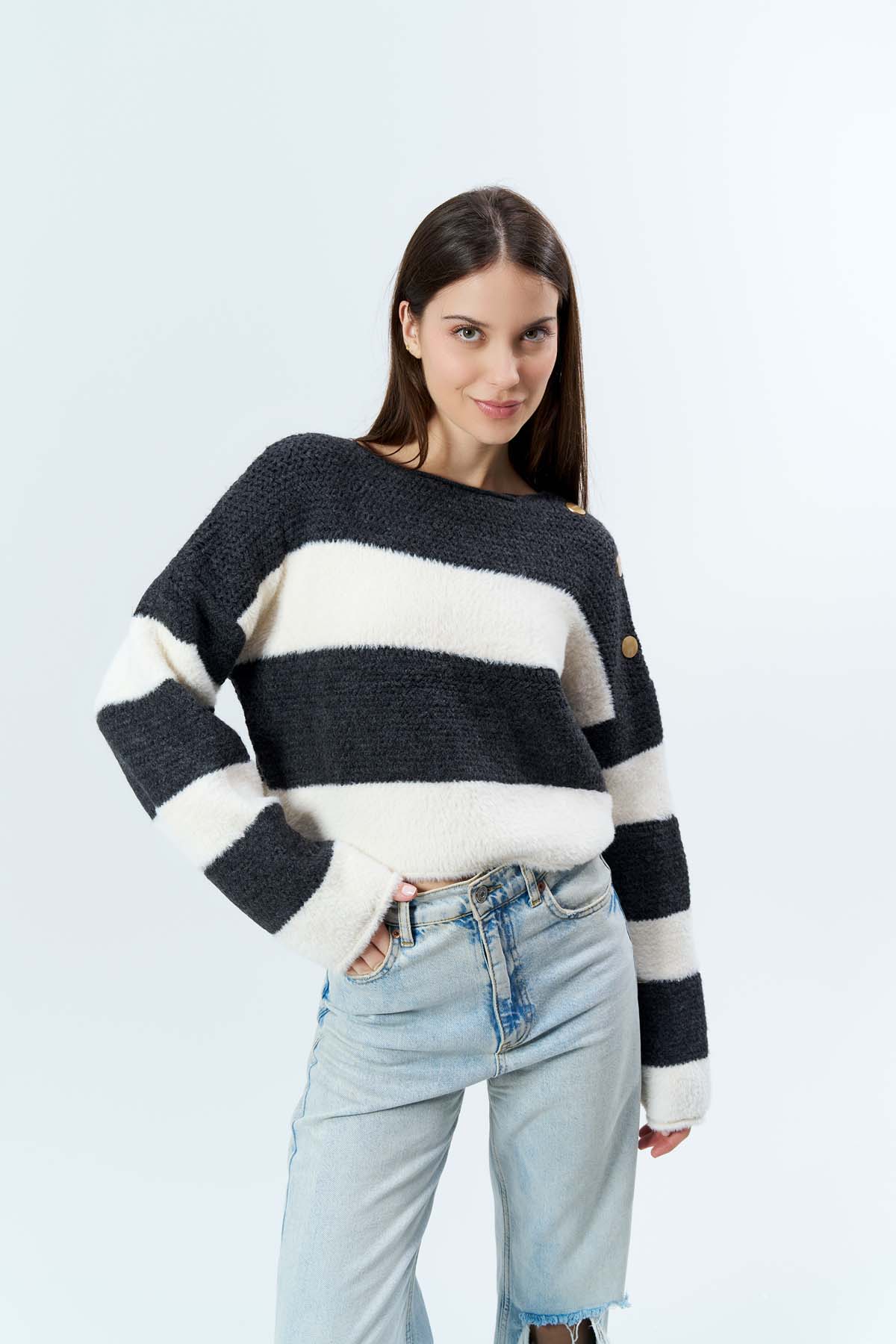 Ters Örgülü Bisiklet Yaka Kazak