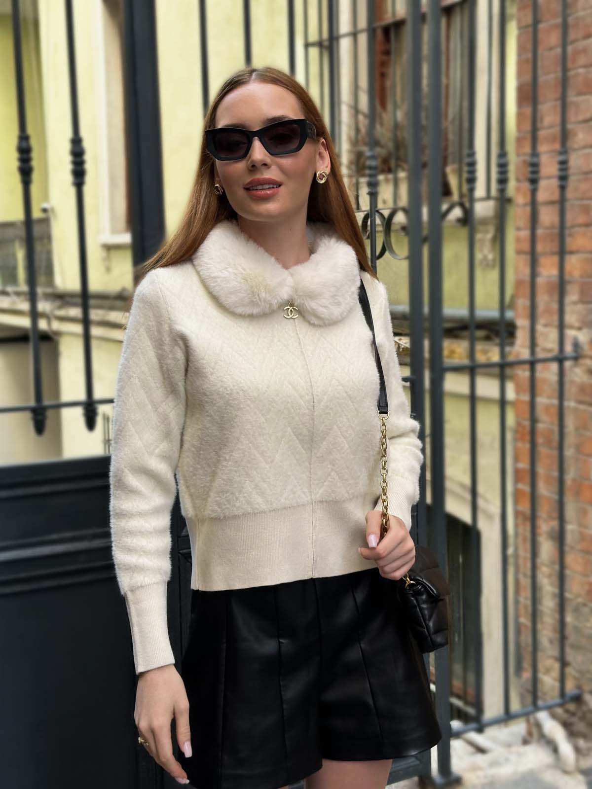 Angora Yakası Kürklü Hırka