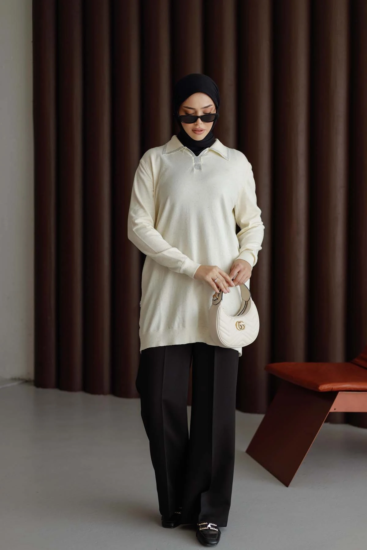 Sim Kırçıllı Korsman Gömlek Yaka Tunik