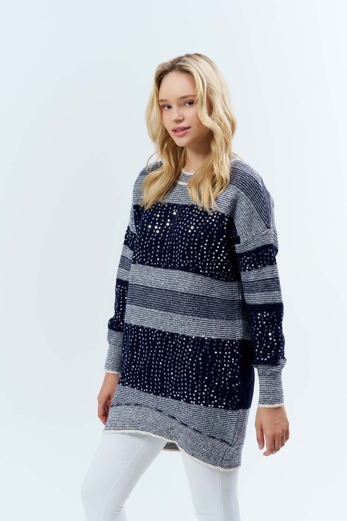 Pullu Çizgili Oversize Tunik