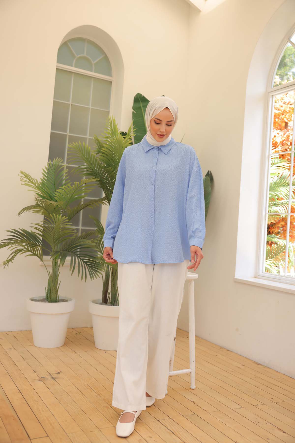 Over Size Arkası Robalı  Gömlek