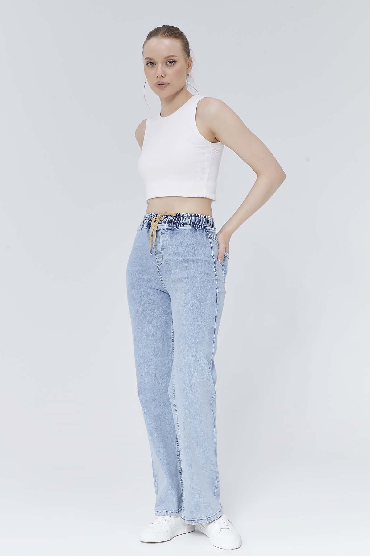 Beli Lastikli  İpli  Salaş  Kot Pantolon