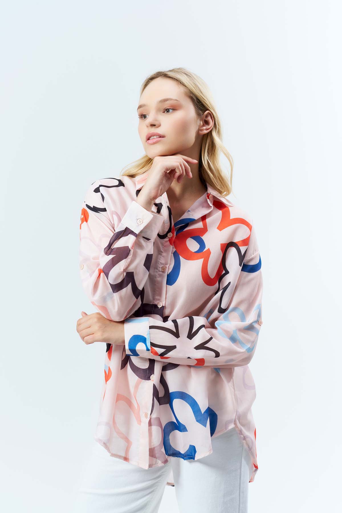 Çiçek Desenli Uzun Kollu Gömlek