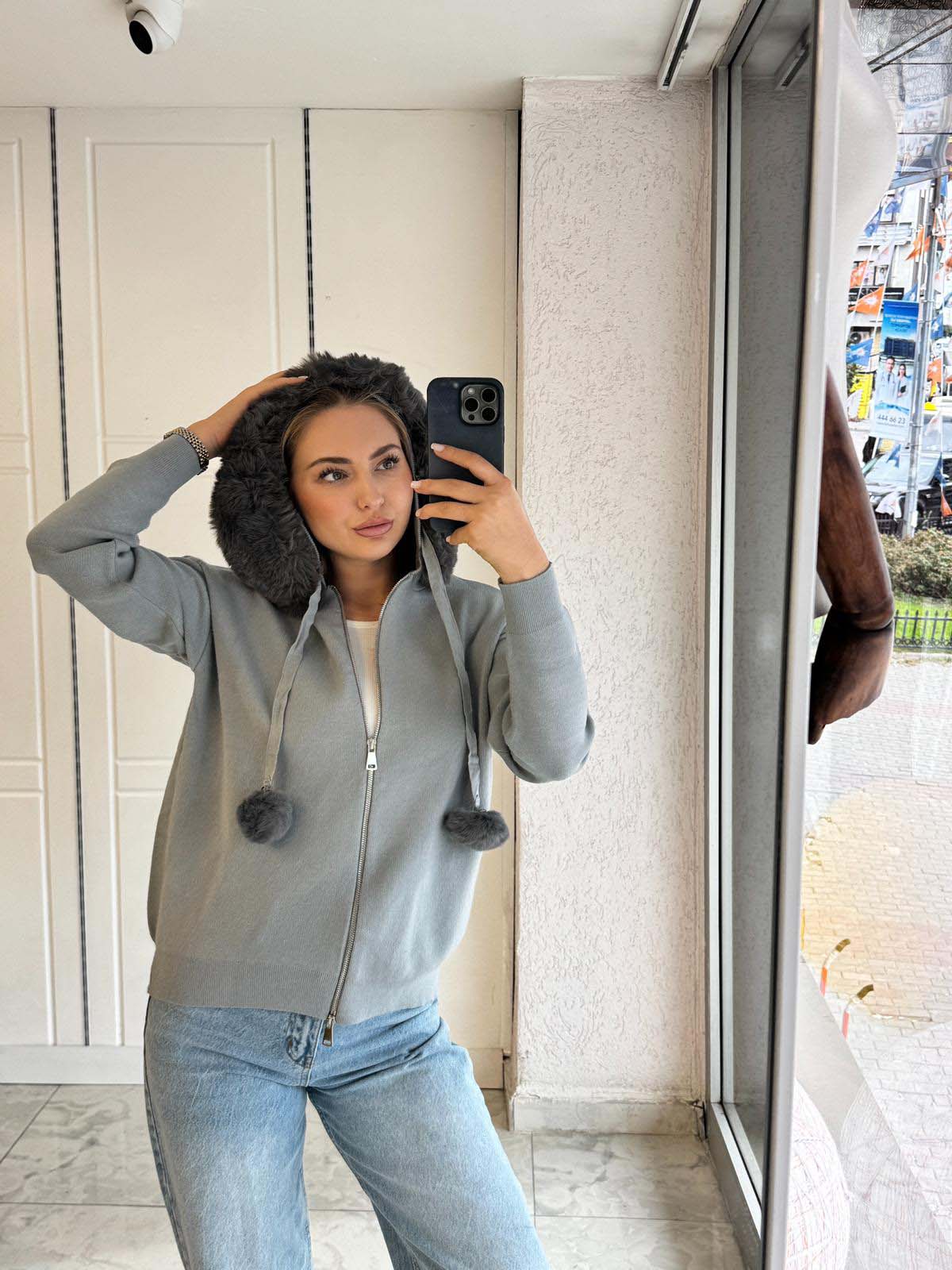 Korsman Kürklü Fermuarlı Kazak