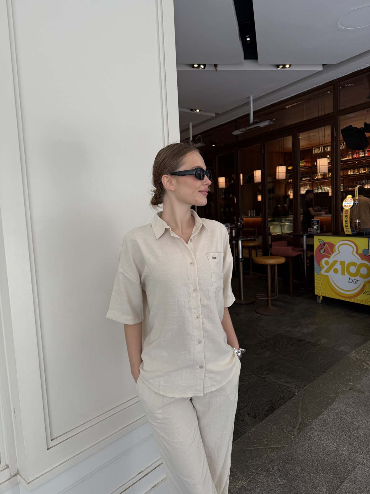 Keten Kısa Kollu Gömlek