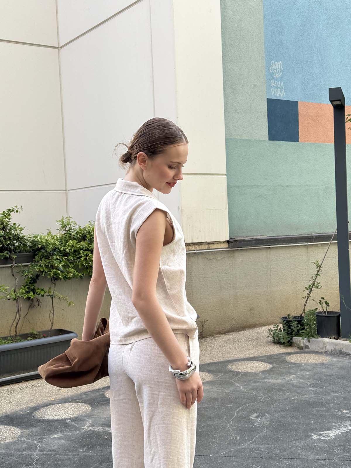 DÜZ KETEN GÖMLEK YAKA YELEK