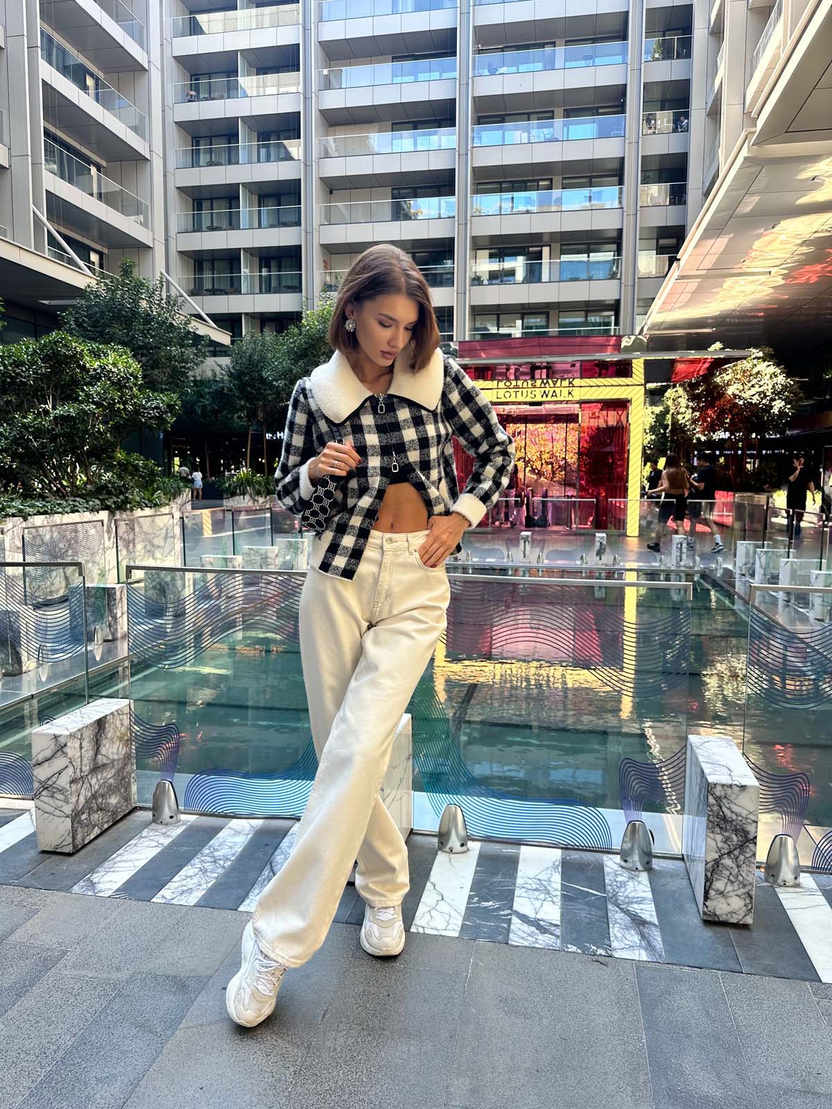 Angora Kareli Fermuarlı Hırka