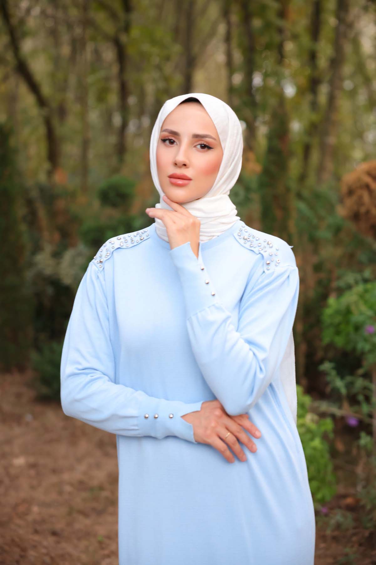 Merserize Omzu Beyoğlu Taşlı Elbise