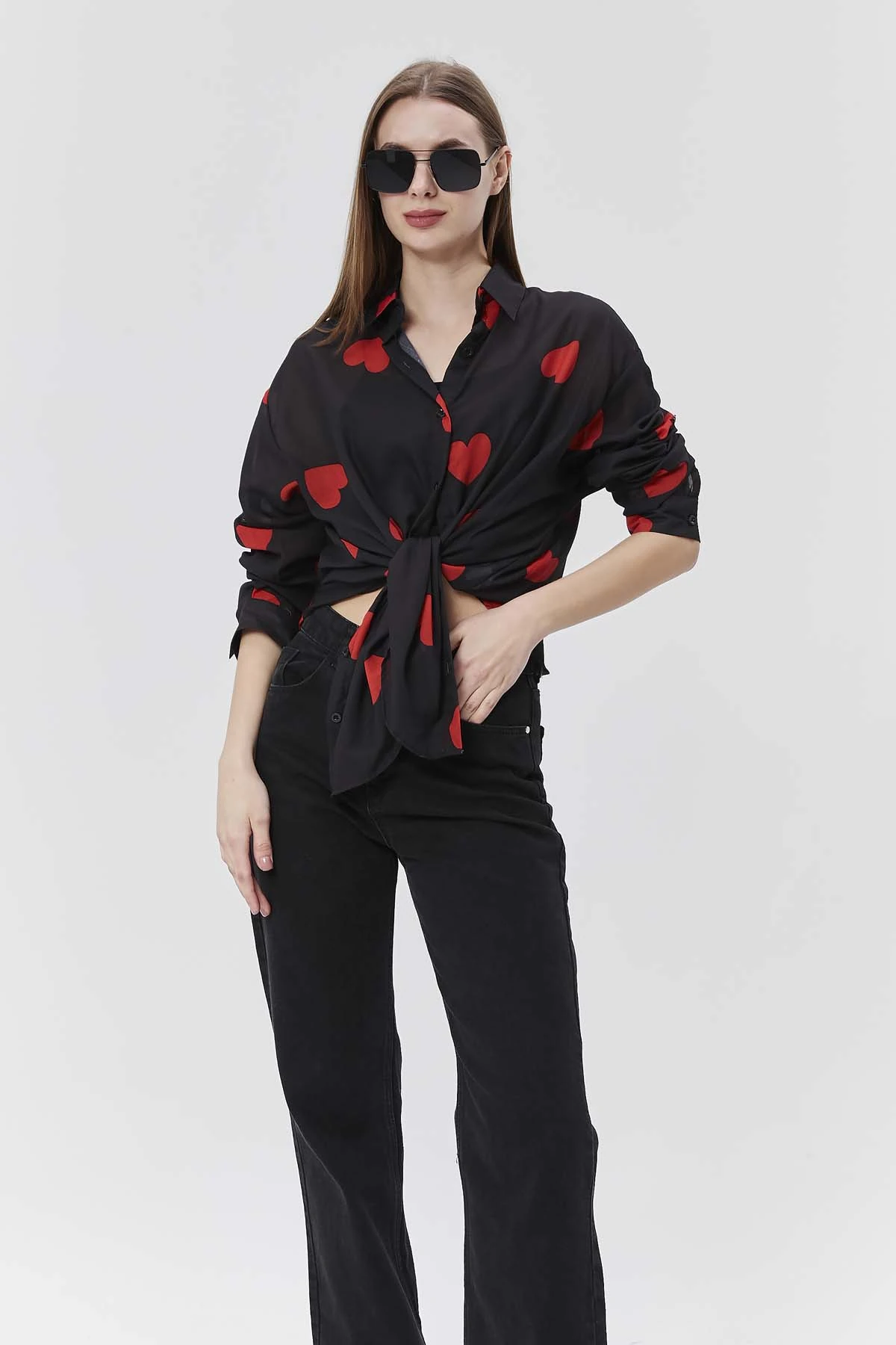 Karışık  Kalp Desenli Gömlek